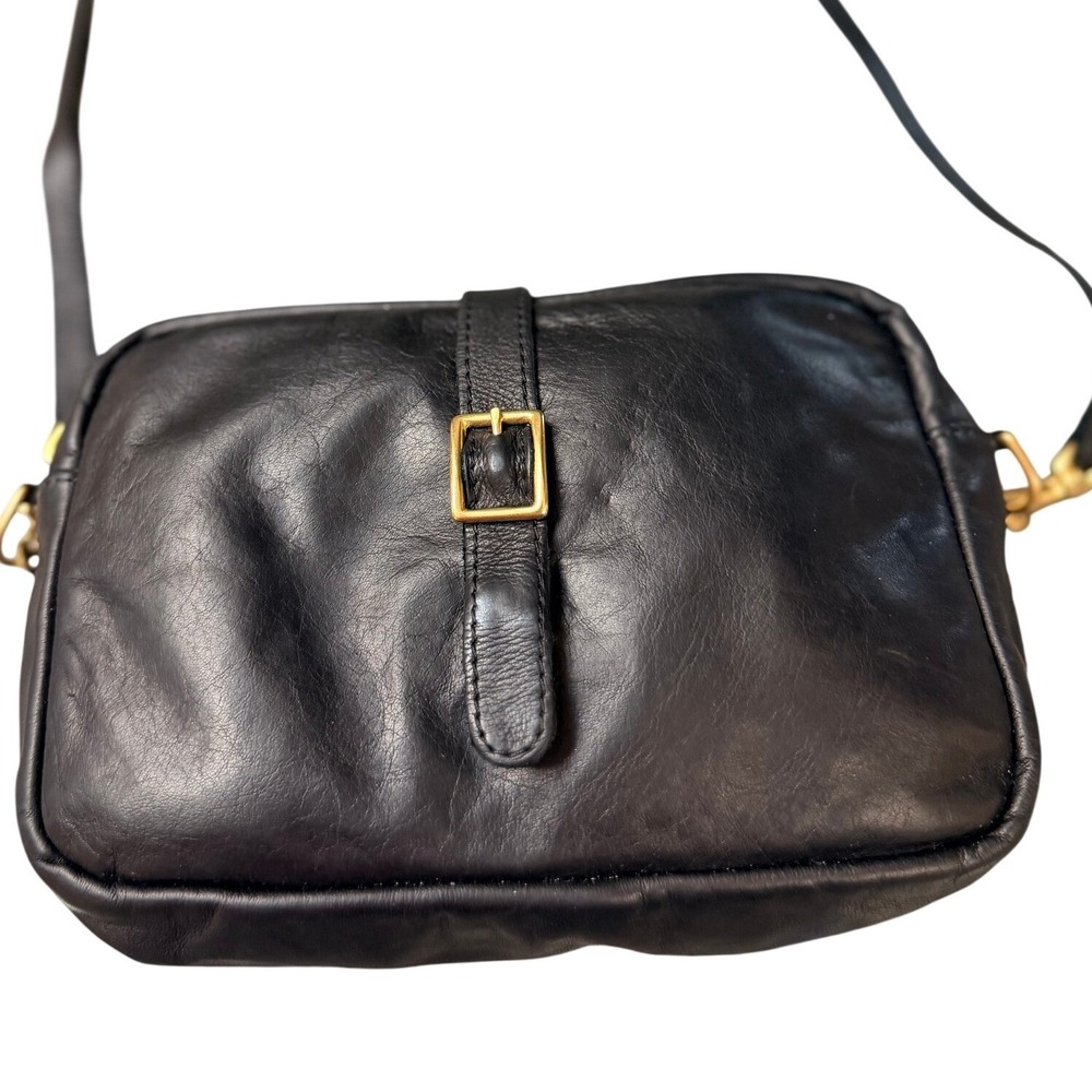 Clare V. Black Leather Gigi Crossbody Bag Gold Buckle Small Purse Minimalist